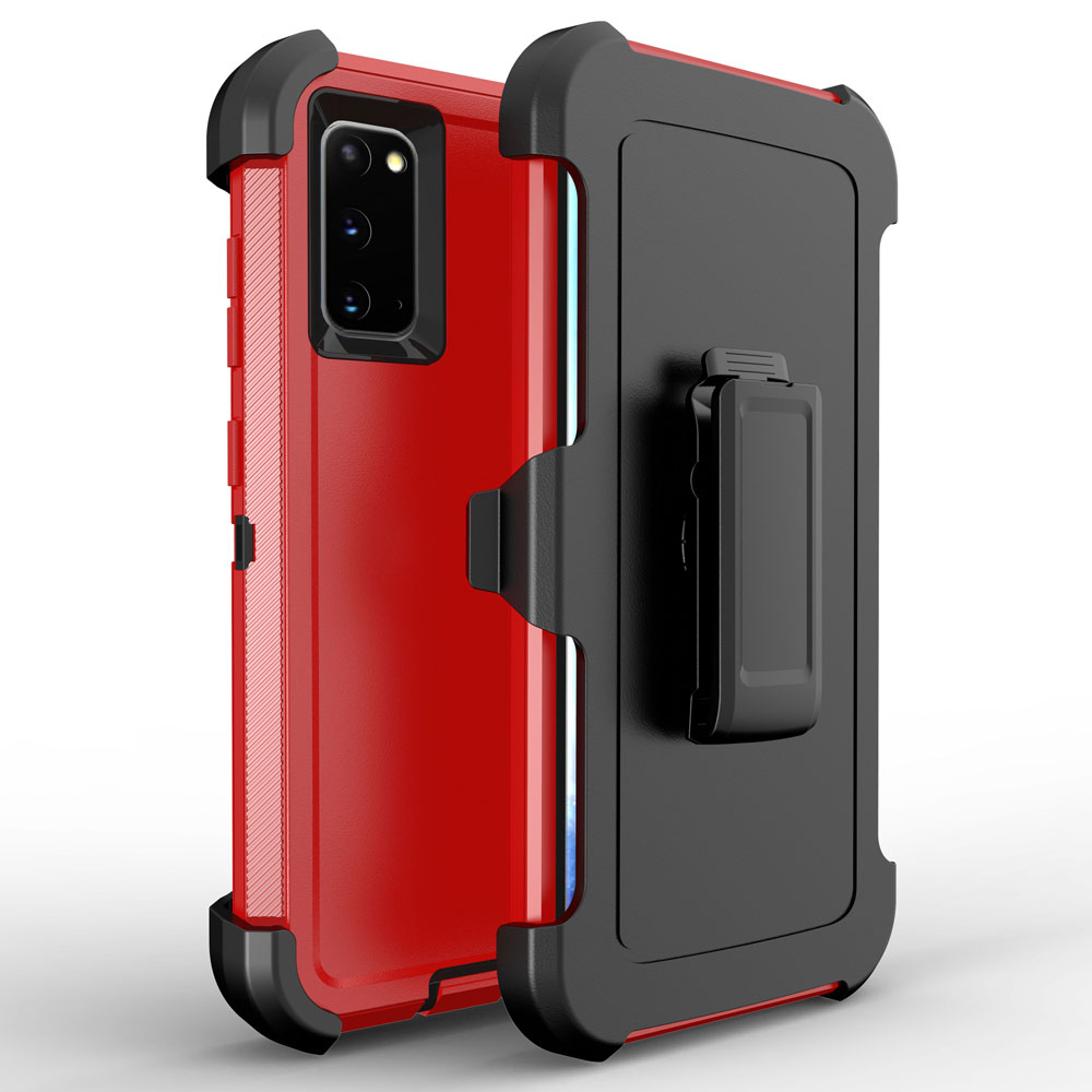 Heavy Duty Armor Robot Case with Clip for Samsung Galaxy S20 6.2 inch (Red Black)